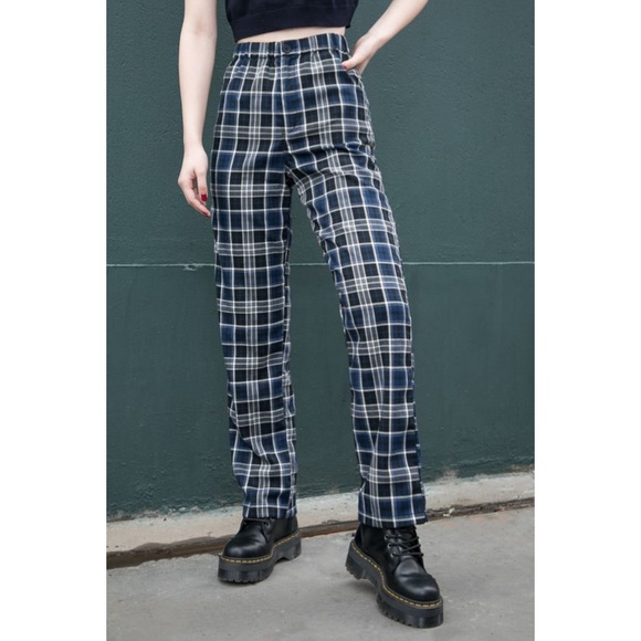 Brandy Melville Pants - Brandy Melville blue plaid tilden pants